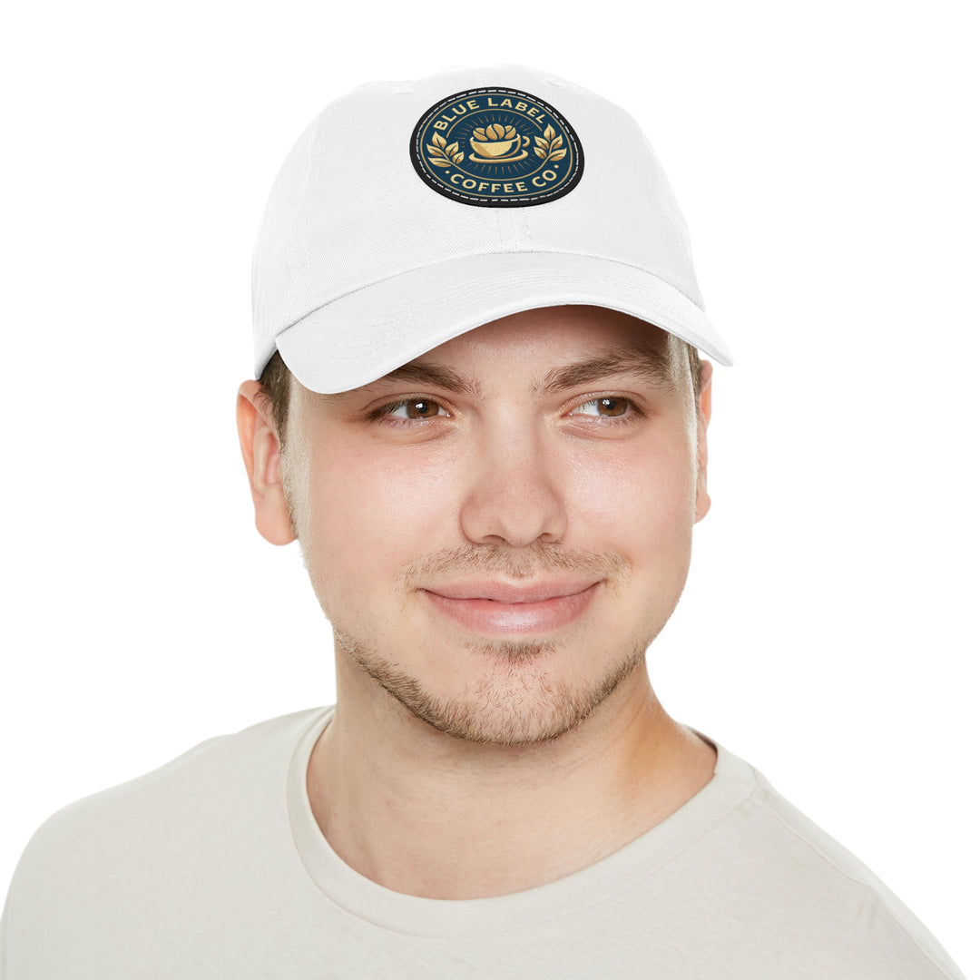 Blue Label Dad Hat - Classic White with Leather Patch