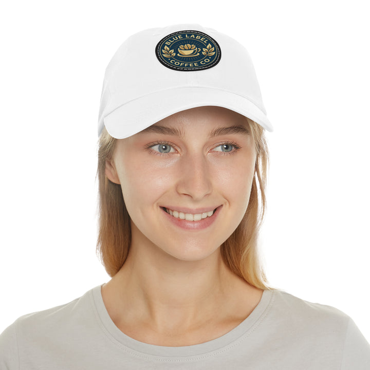Blue Label Dad Hat - Classic White with Leather Patch